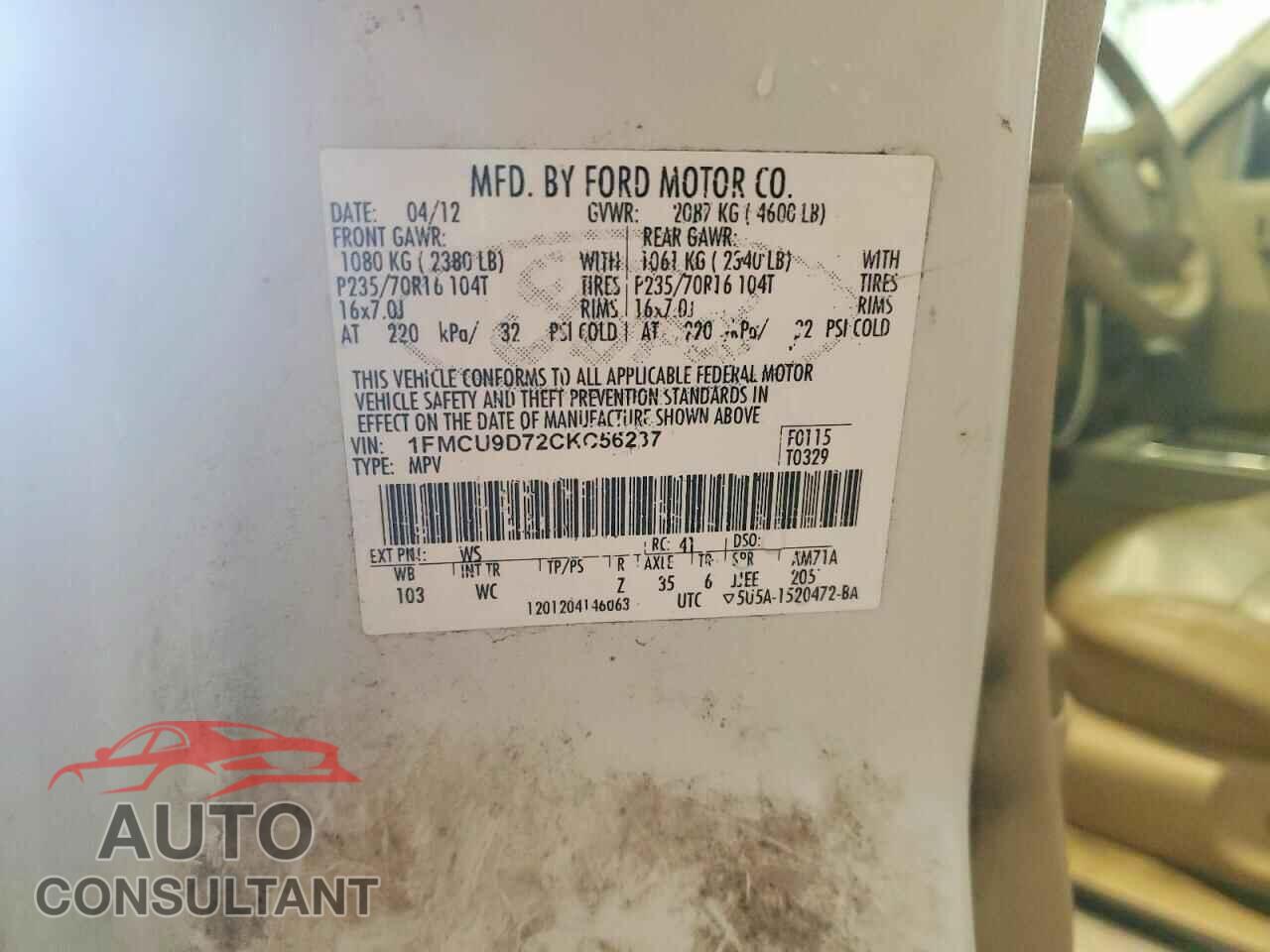 FORD ESCAPE 2012 - 1FMCU9D72CKC56237