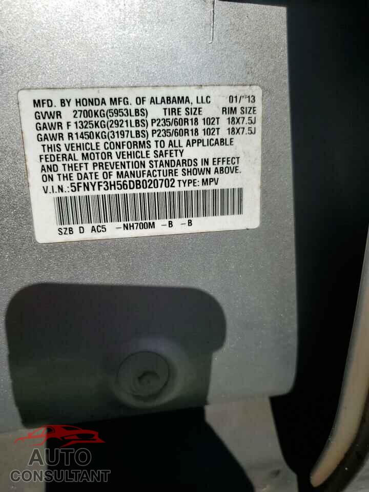HONDA PILOT 2013 - 5FNYF3H56DB020702