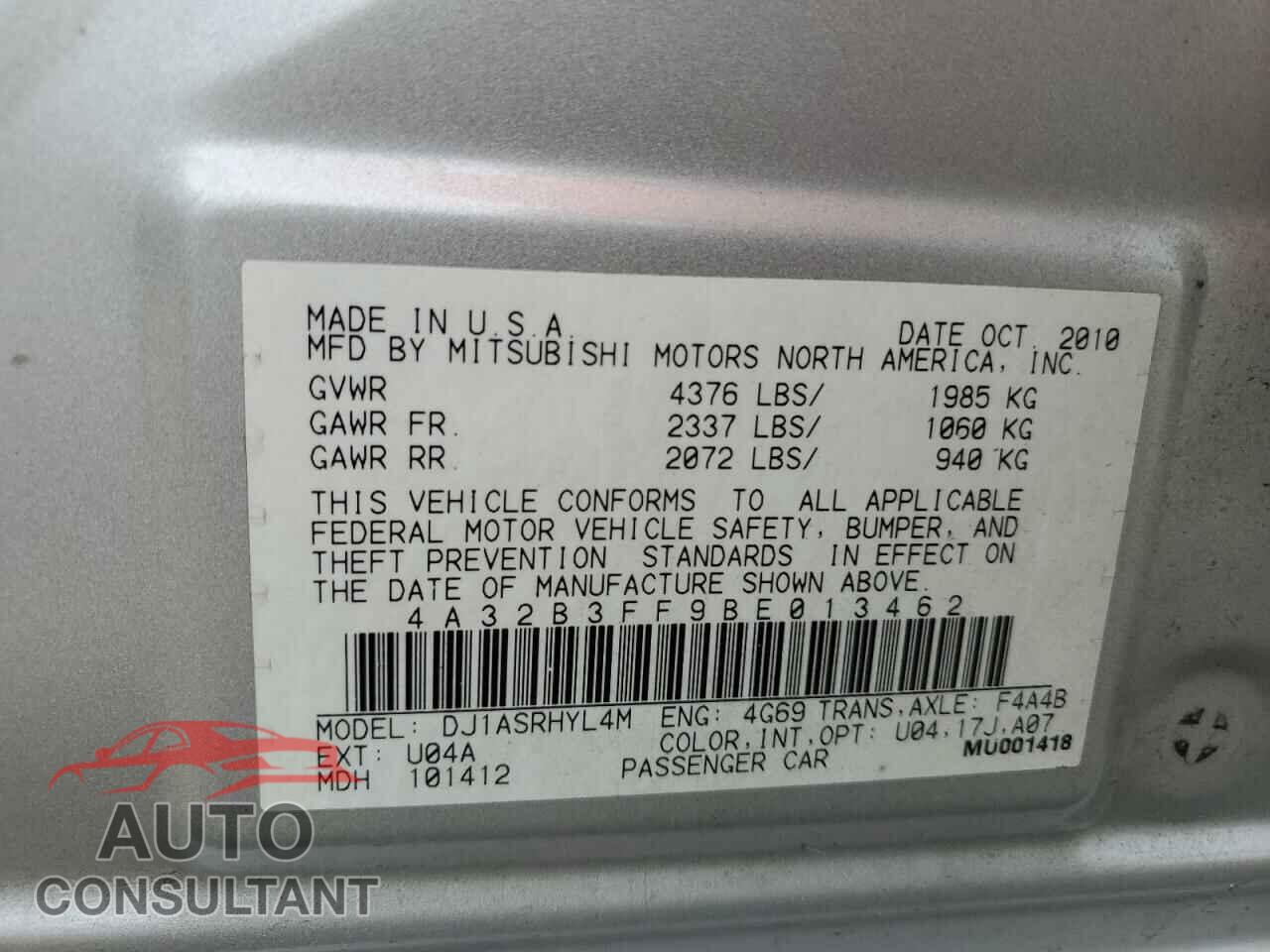 MITSUBISHI GALANT 2011 - 4A32B3FF9BE013462