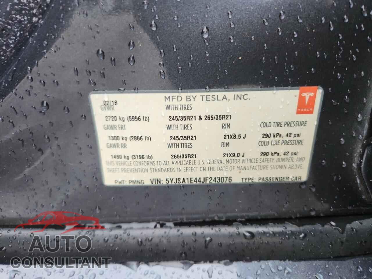 TESLA MODEL S 2018 - 5YJSA1E44JF243076