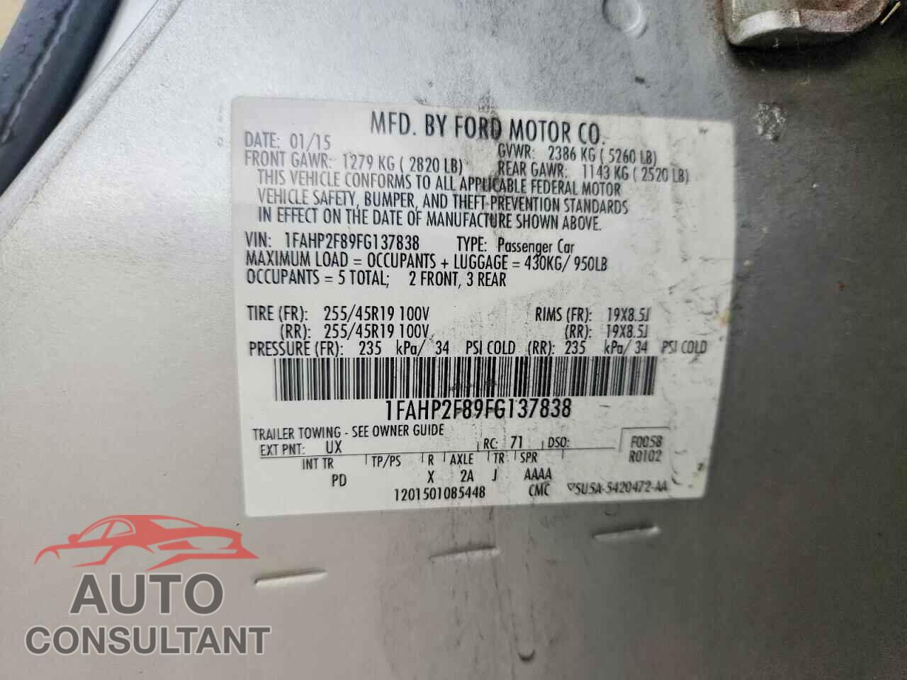 FORD TAURUS 2015 - 1FAHP2F89FG137838
