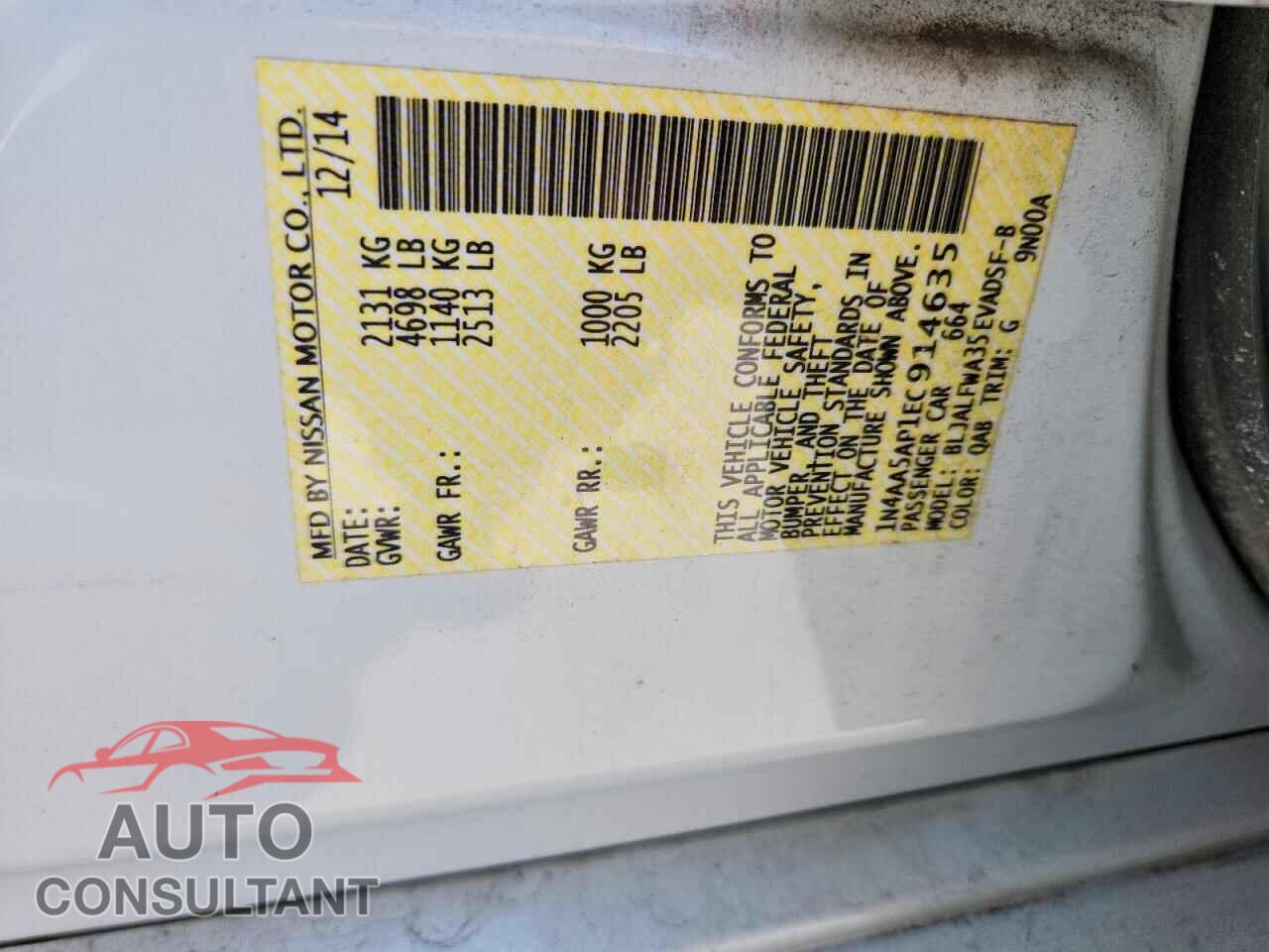 NISSAN MAXIMA 2014 - 1N4AA5AP1EC914635