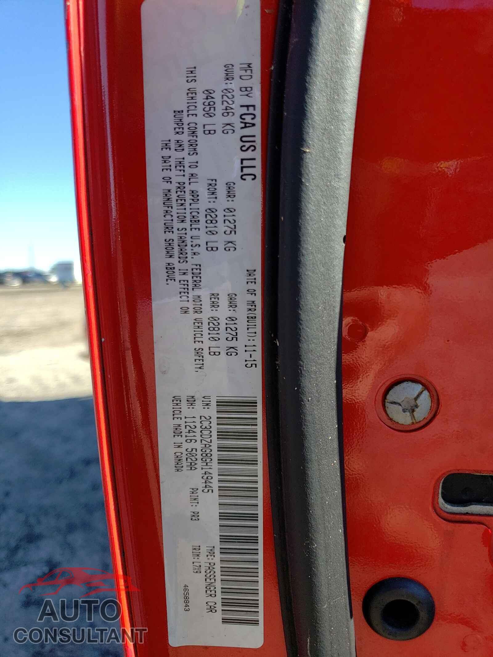 DODGE CHALLENGER 2016 - 2C3CDZAG8GH149445