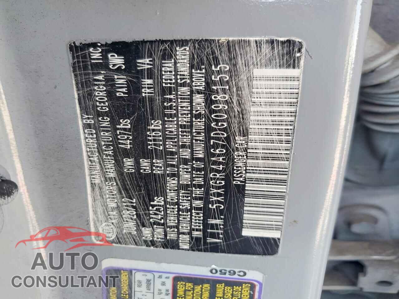 KIA OPTIMA 2013 - 5XXGR4A67DG098155