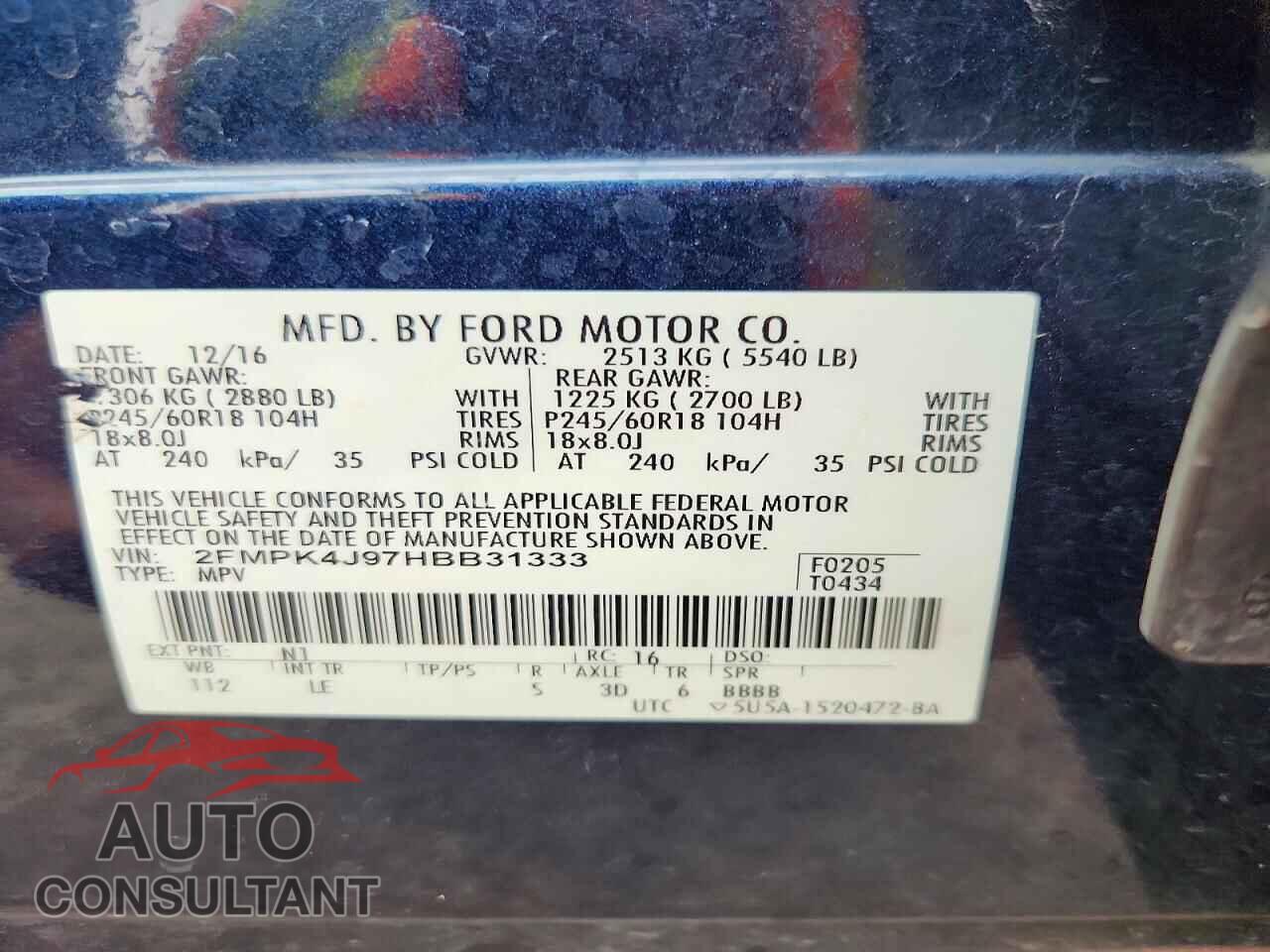FORD EDGE 2017 - 2FMPK4J97HBB31333