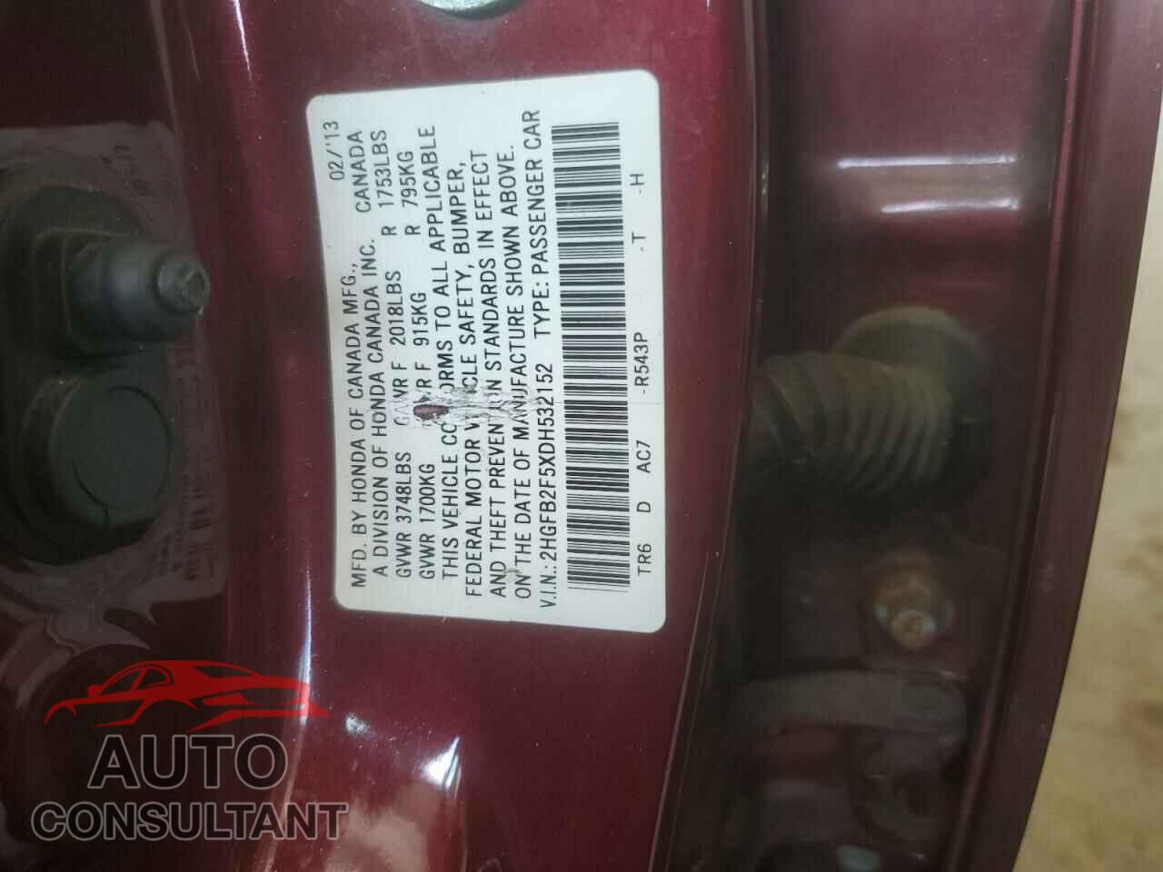 HONDA CIVIC 2013 - 2HGFB2F5XDH532152