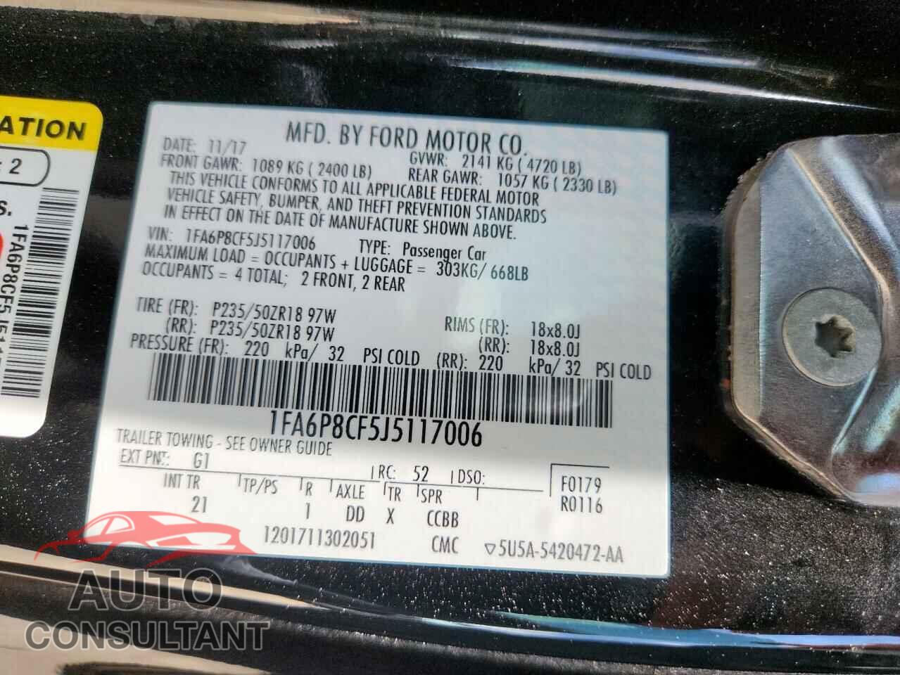 FORD MUSTANG 2018 - 1FA6P8CF5J5117006