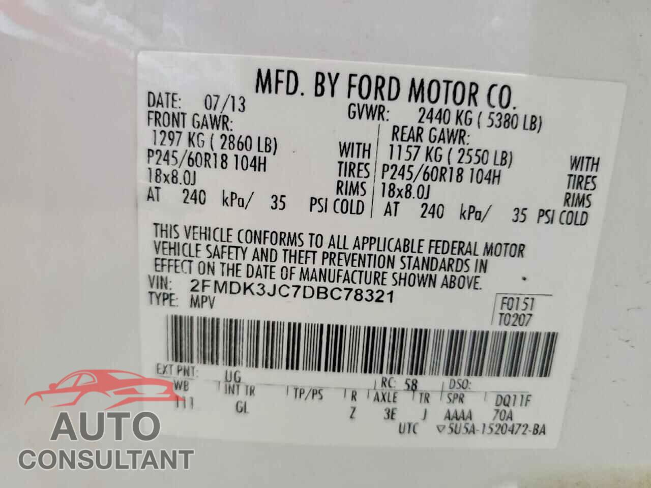 FORD EDGE 2013 - 2FMDK3JC7DBC78321