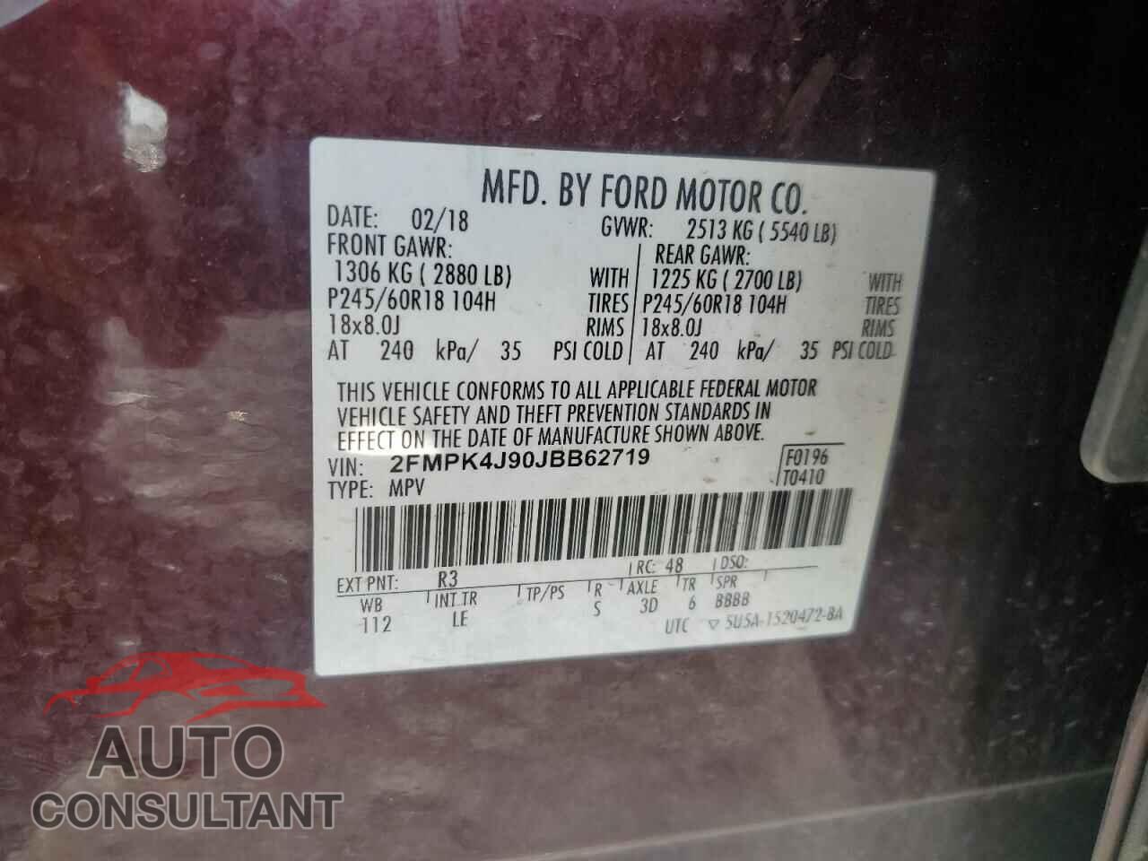 FORD EDGE 2018 - 2FMPK4J90JBB62719