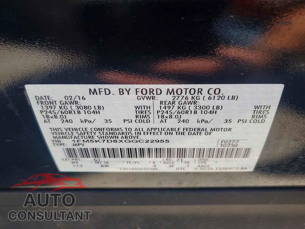FORD EXPLORER 2016 - 1FM5K7D8XGGC22955