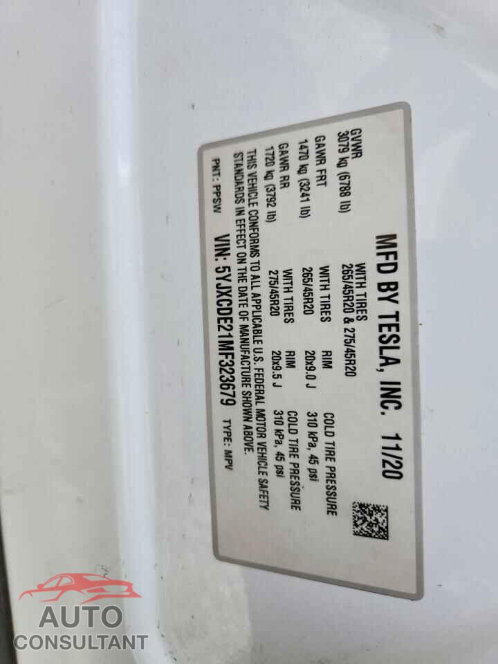 TESLA MODEL X 2021 - 5YJXCDE21MF323679