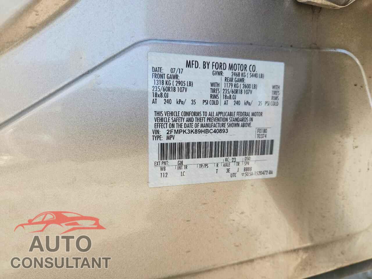 FORD EDGE 2017 - 2FMPK3K89HBC40893