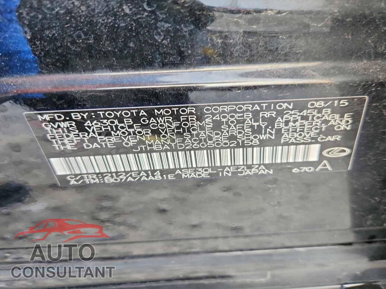 LEXUS IS 2016 - JTHBA1D26G5002158
