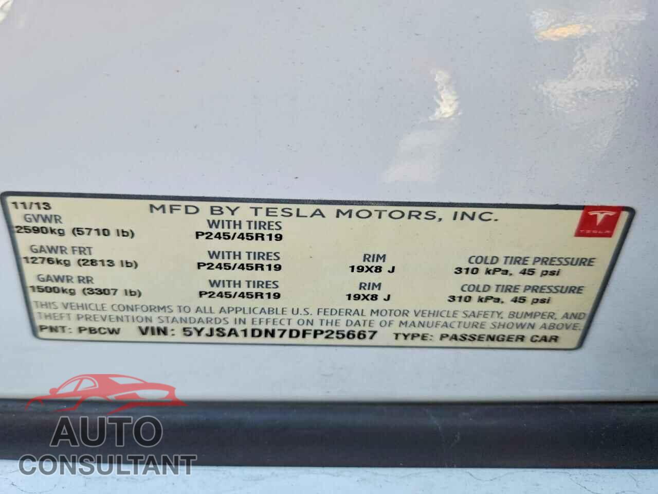 TESLA MODEL S 2013 - 5YJSA1DN7DFP25667