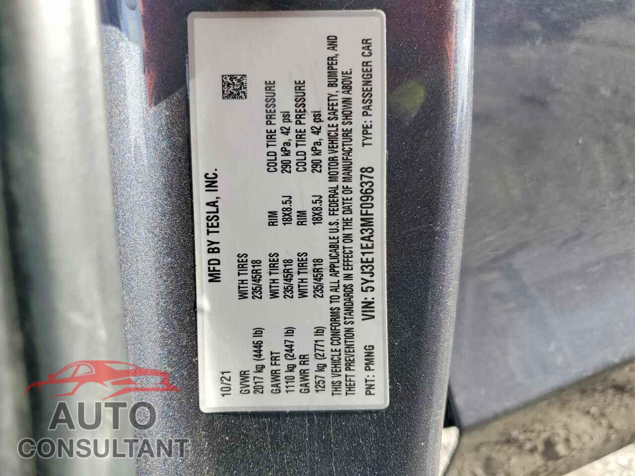 TESLA MODEL 3 2021 - 5YJ3E1EA3MF096378