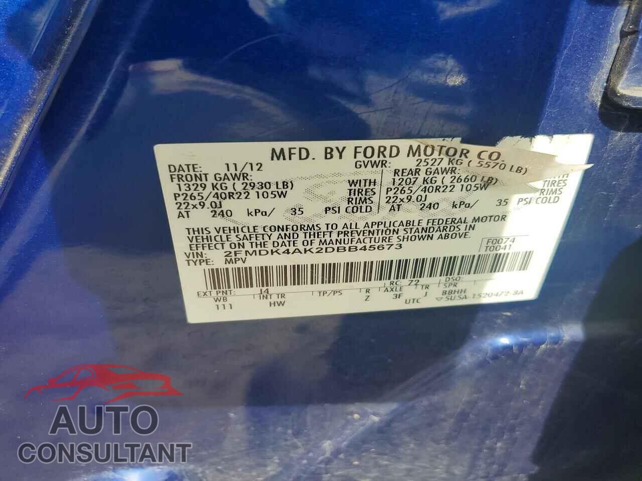FORD EDGE 2013 - 2FMDK4AK2DBB45673