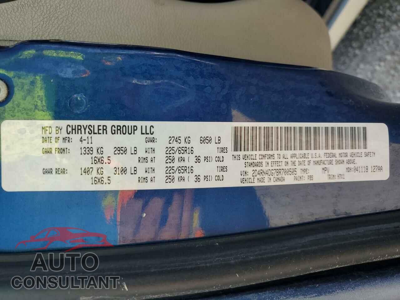 DODGE CARAVAN 2011 - 2D4RN4DG7BR700505