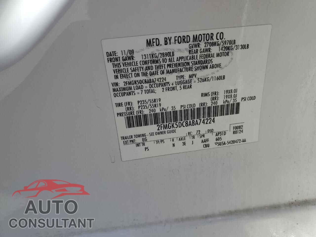 FORD FLEX 2010 - 2FMGK5DC8ABA74224