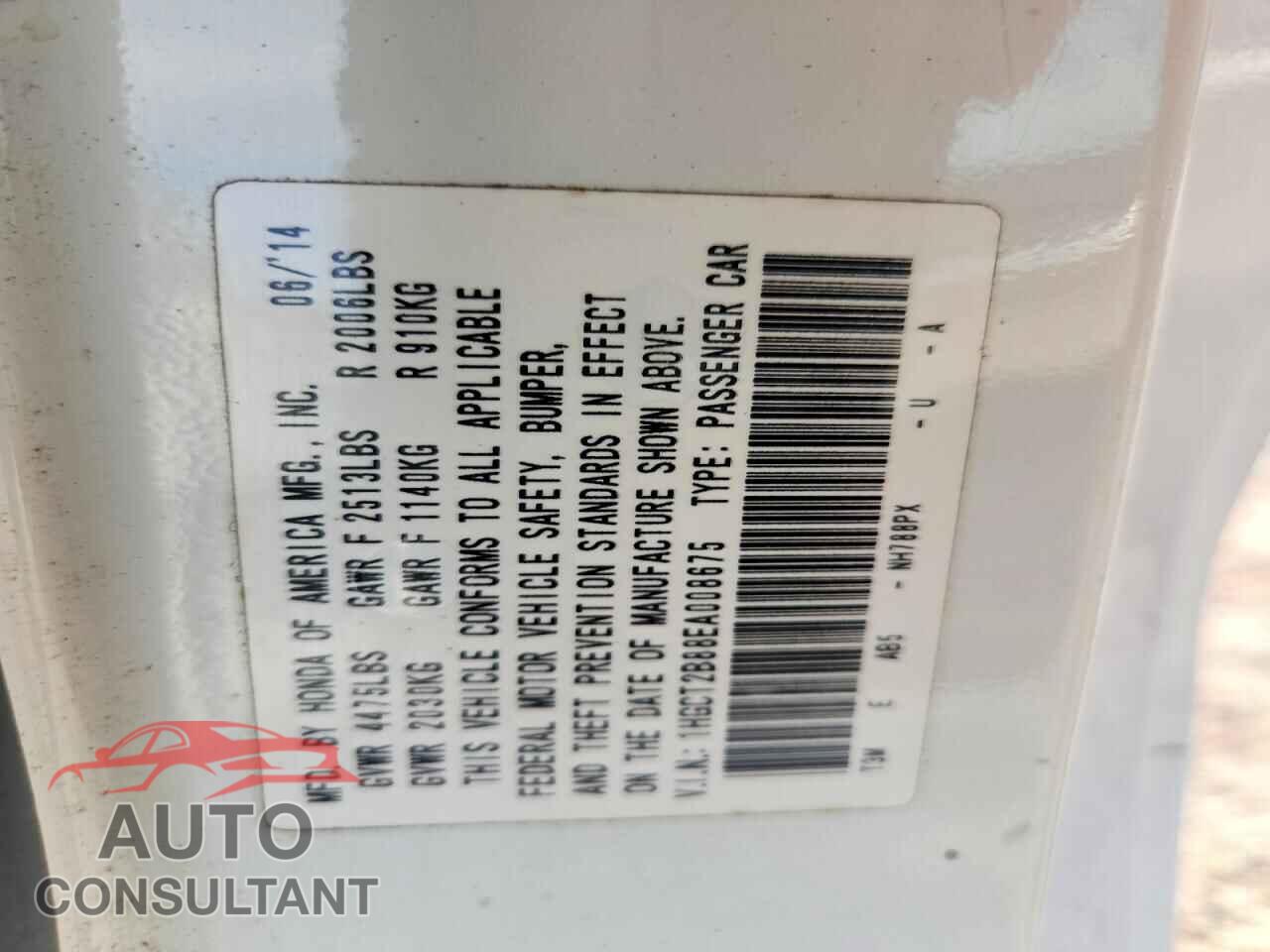 HONDA ACCORD 2014 - 1HGCT2B88EA008675