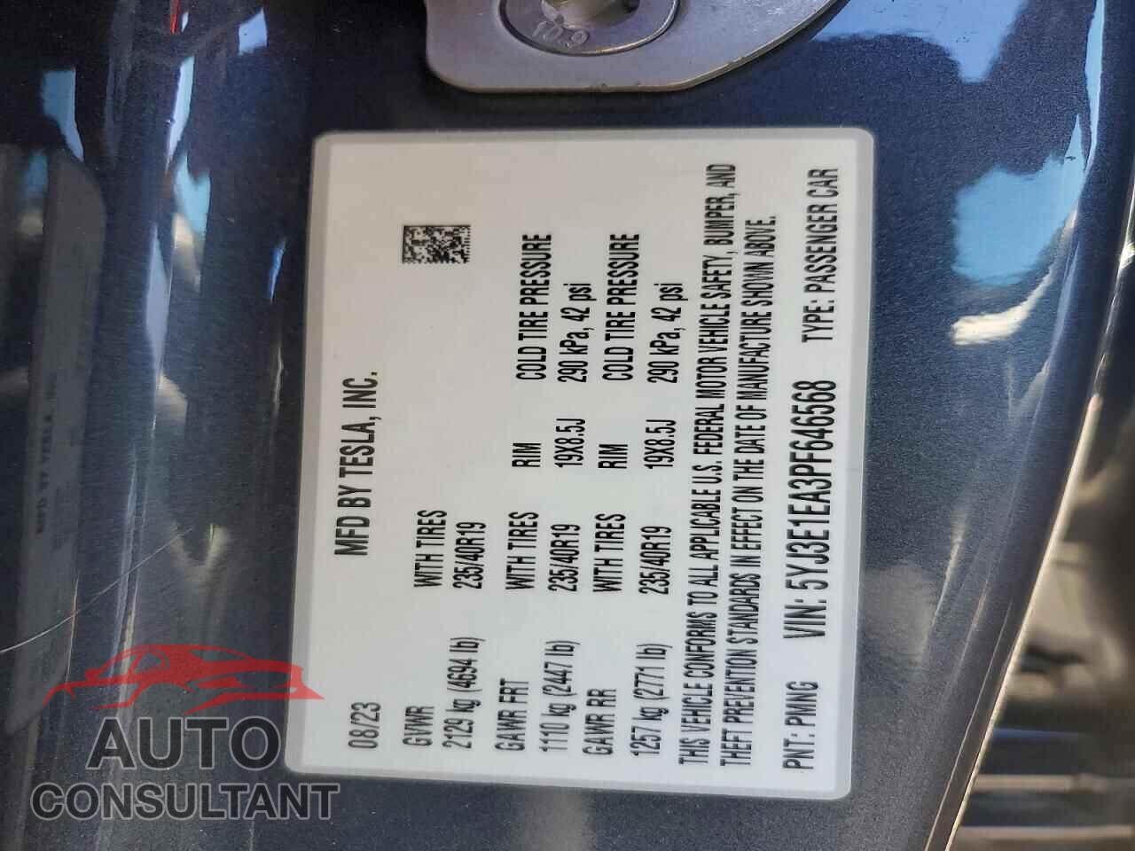 TESLA MODEL 3 2023 - 5YJ3E1EA3PF646568