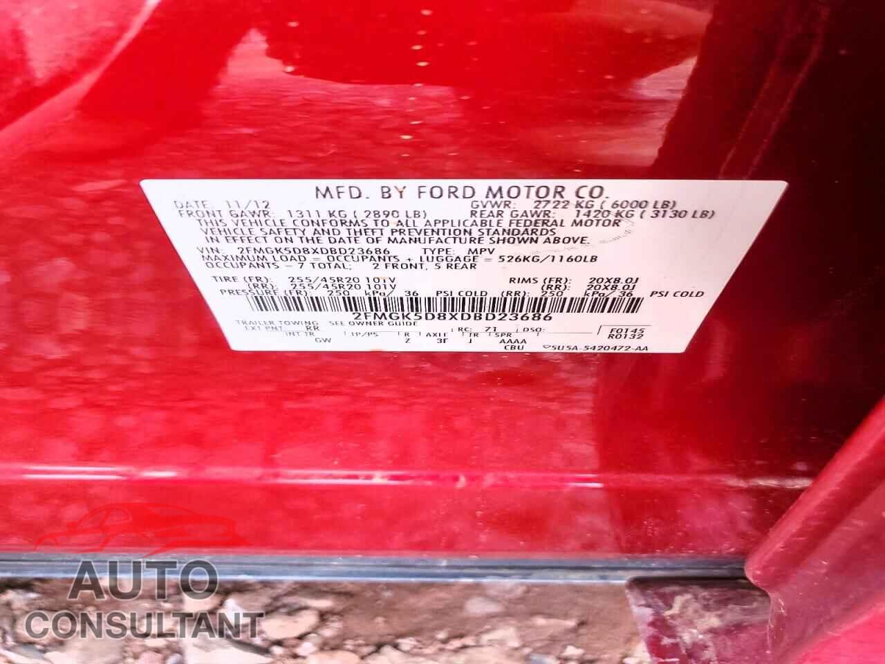 FORD FLEX 2013 - 2FMGK5D8XDBD23686