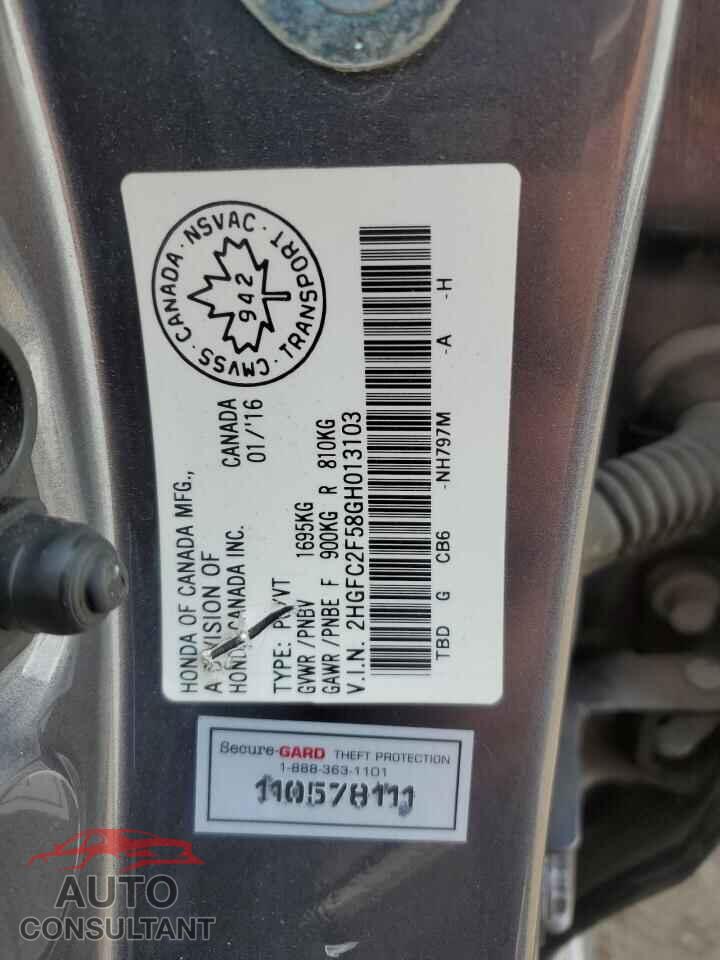 HONDA CIVIC 2016 - 2HGFC2F58GH013103