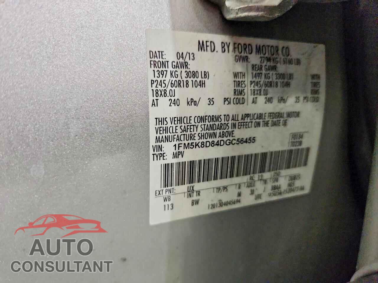 FORD EXPLORER 2013 - 1FM5K8D84DGC56455