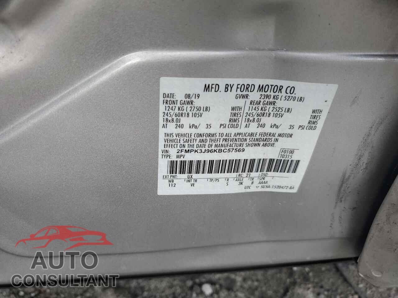 FORD EDGE 2019 - 2FMPK3J96KBC57569