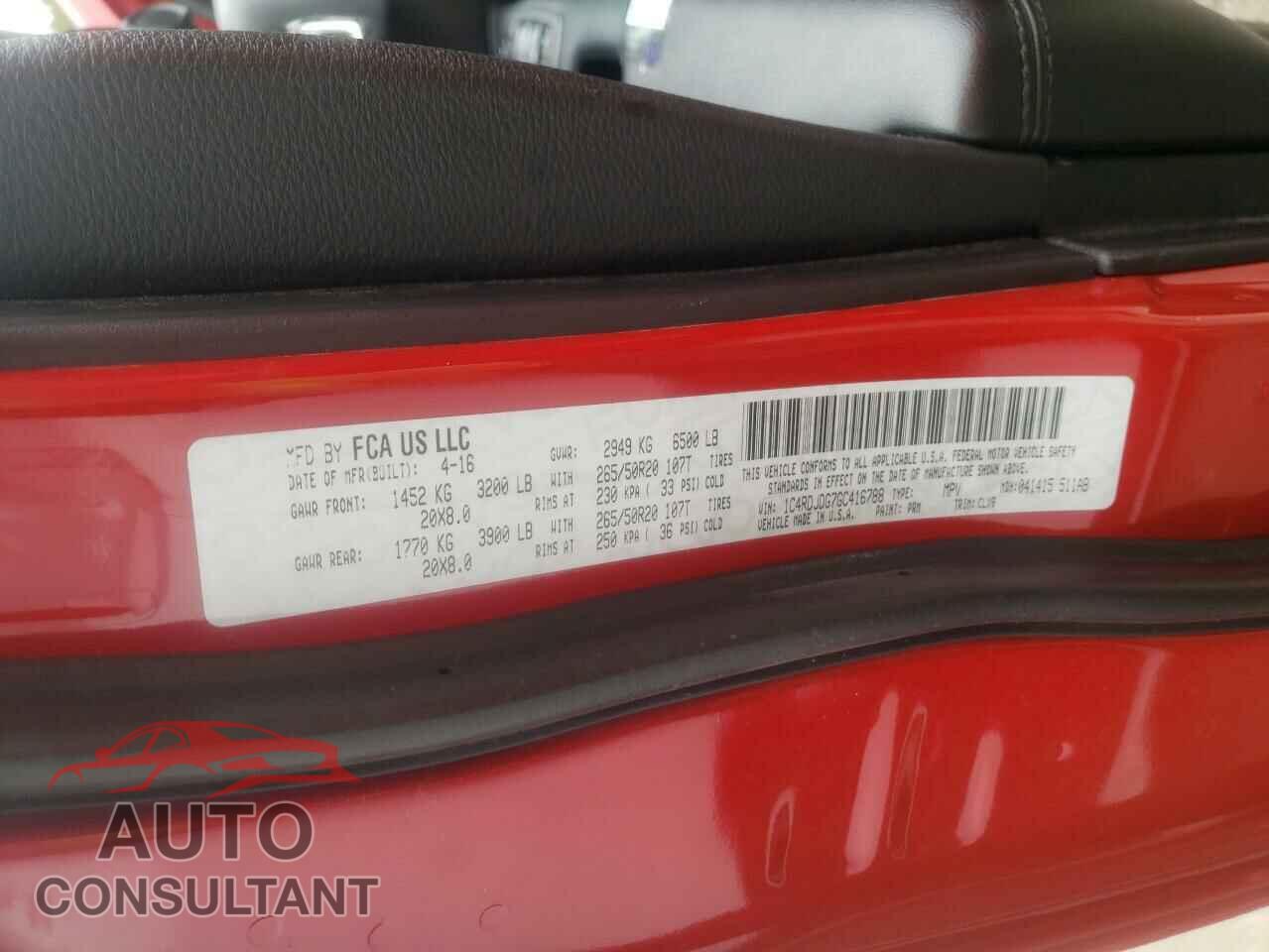 DODGE DURANGO 2016 - 1C4RDJDG7GC416788
