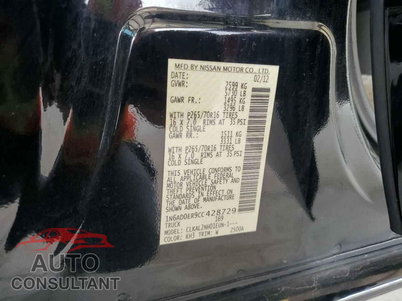 NISSAN FRONTIER 2012 - 1N6AD0ER9CC428729