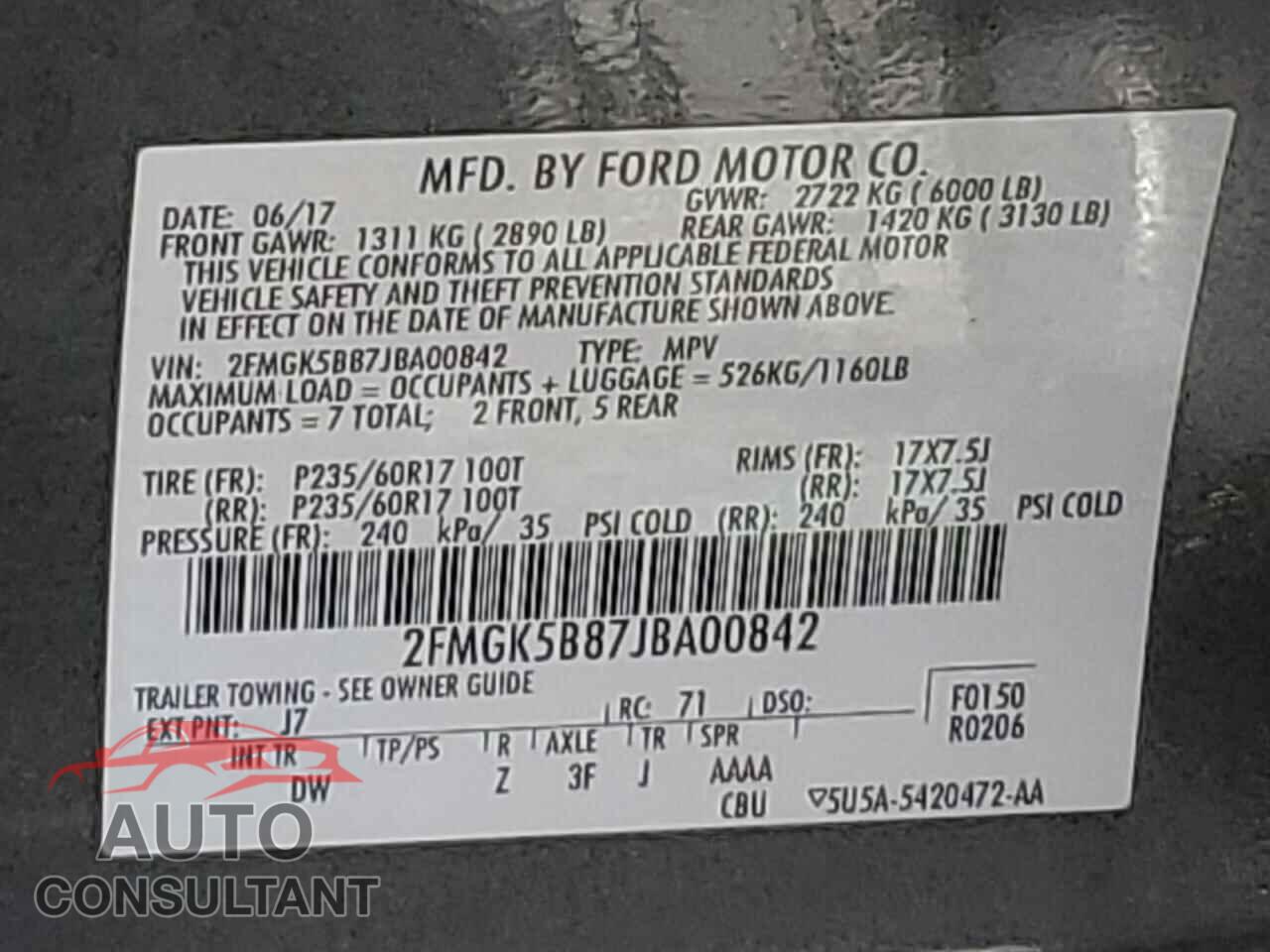 FORD FLEX 2018 - 2FMGK5B87JBA00842