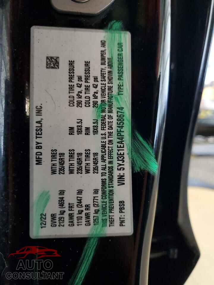 TESLA MODEL 3 2023 - 5YJ3E1EA4PF458674