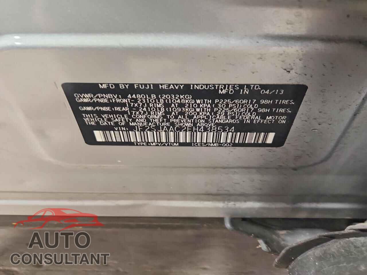 SUBARU FORESTER 2014 - JF2SJAAC2EH438534