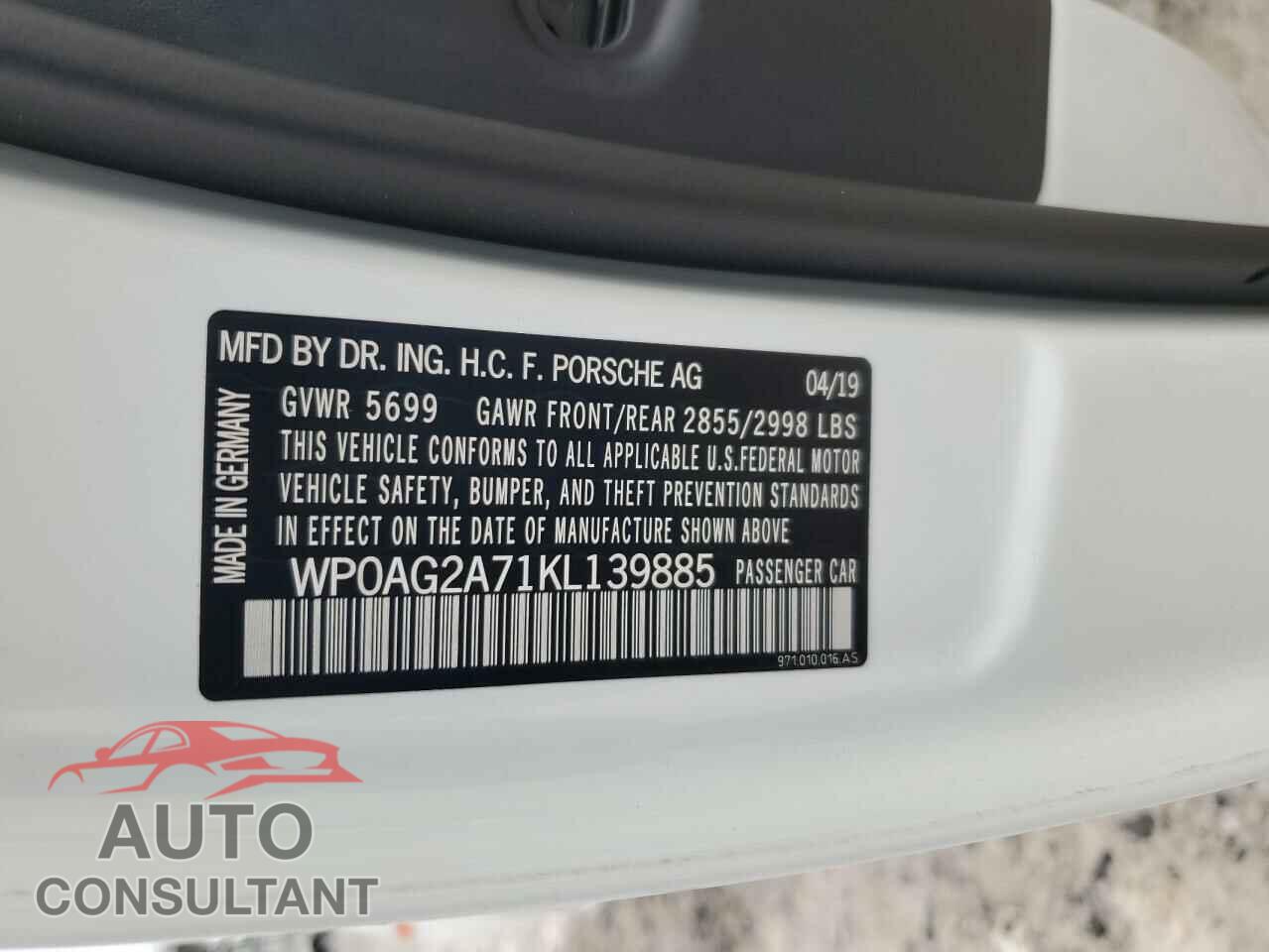 PORSCHE PANAMERA 2019 - WP0AG2A71KL139885