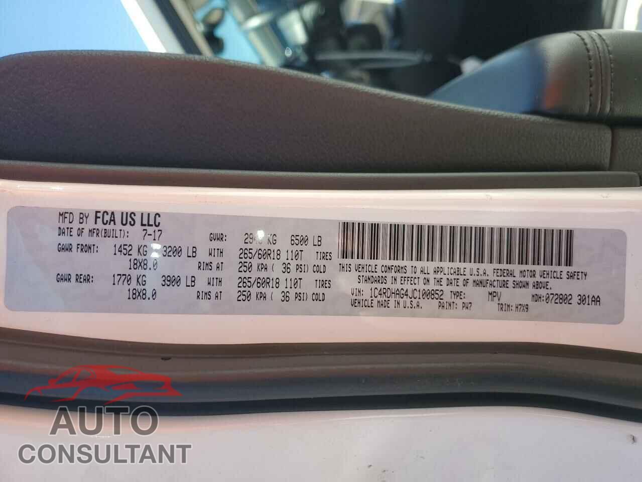 DODGE DURANGO 2018 - 1C4RDHAG4JC100852