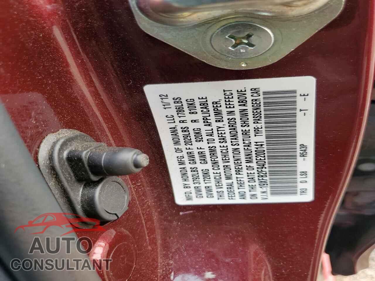 HONDA CIVIC 2013 - 19XFB2F94DE200141
