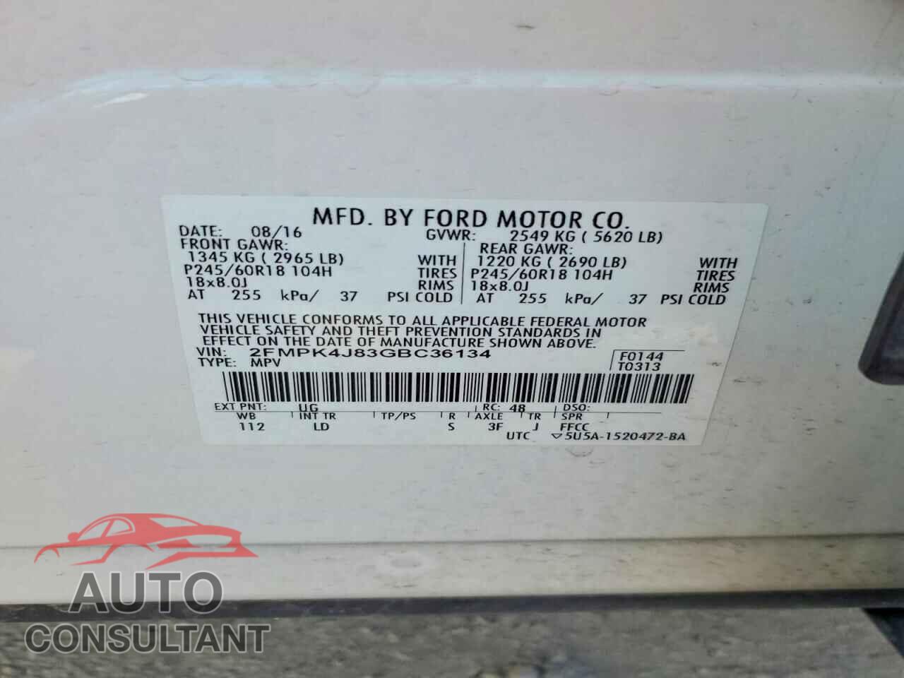 FORD EDGE 2016 - 2FMPK4J83GBC36134