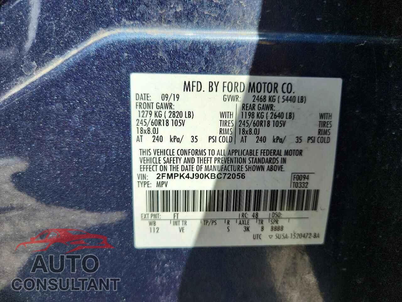 FORD EDGE 2019 - 2FMPK4J90KBC72056