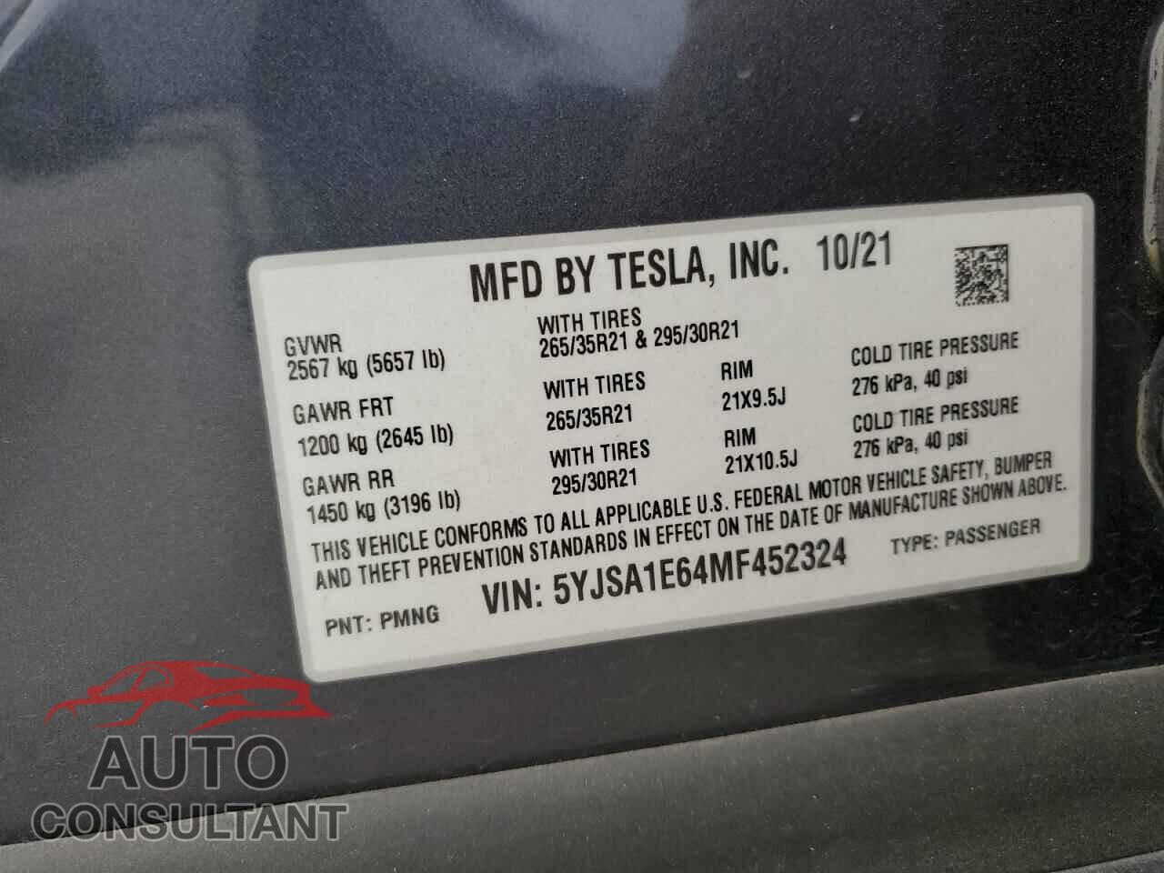 TESLA MODEL S 2021 - 5YJSA1E64MF452324