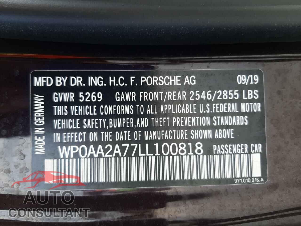 PORSCHE PANAMERA 2020 - WP0AA2A77LL100818