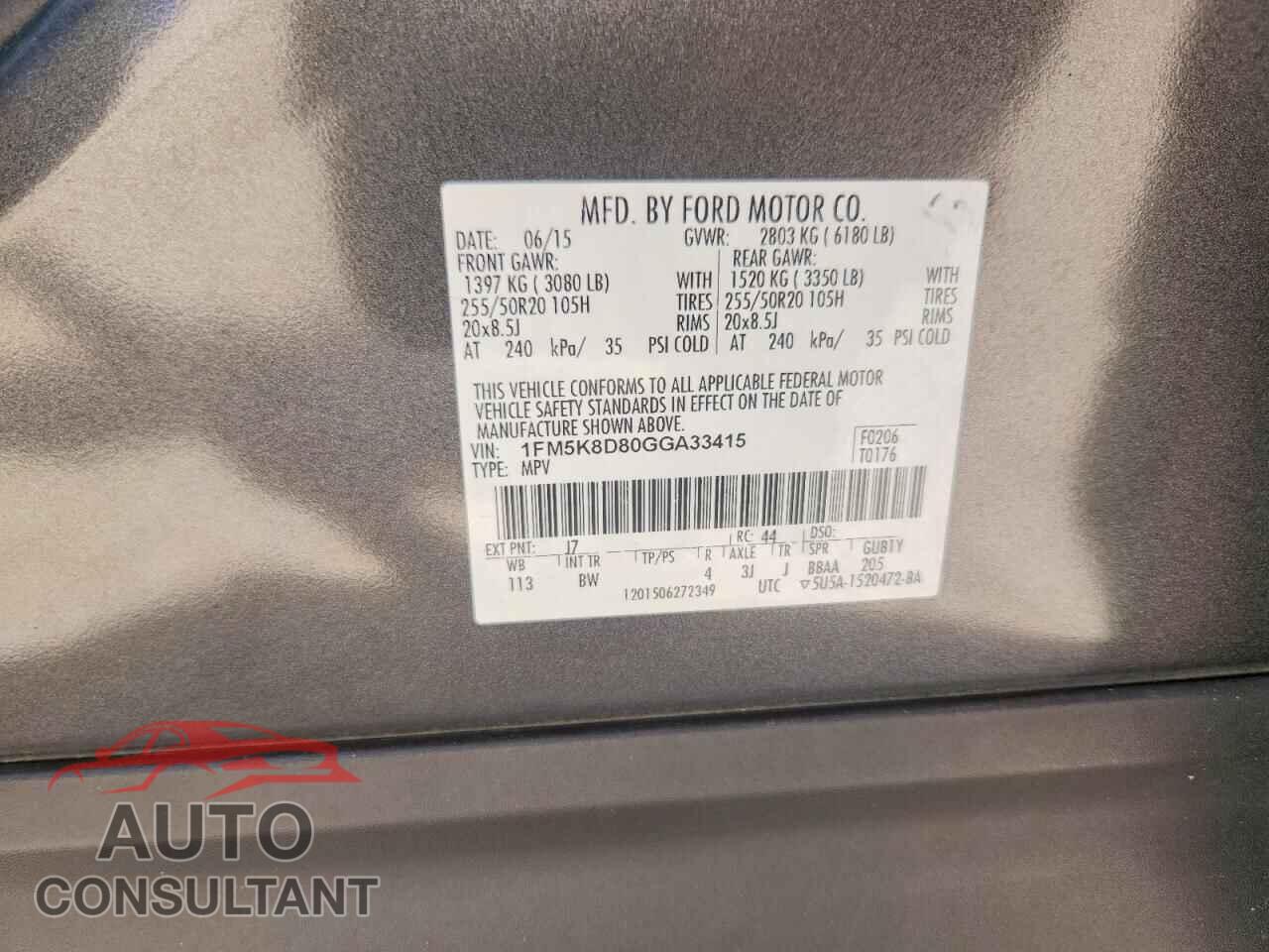 FORD EXPLORER 2016 - 1FM5K8D80GGA33415