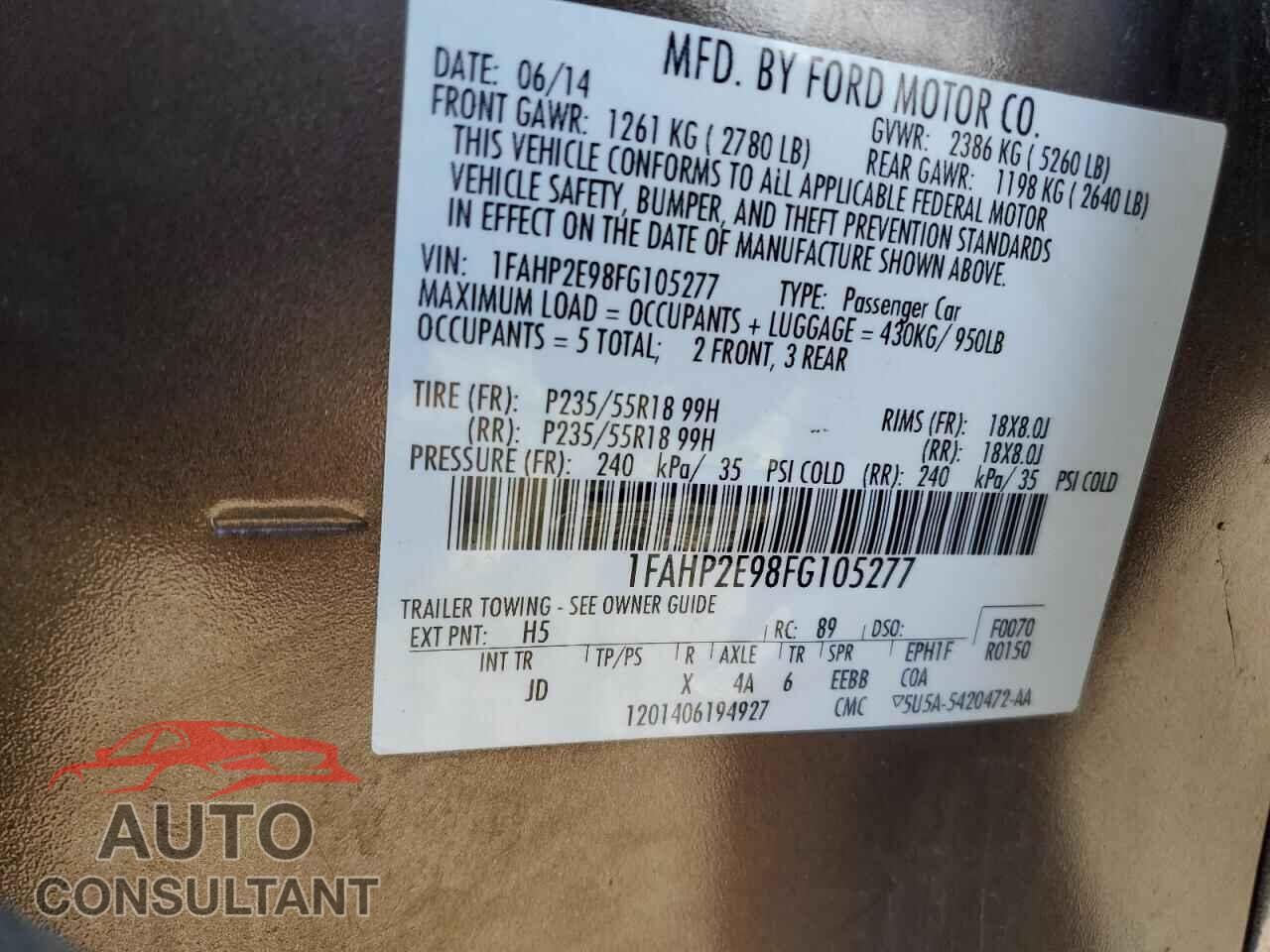 FORD TAURUS 2015 - 1FAHP2E98FG105277