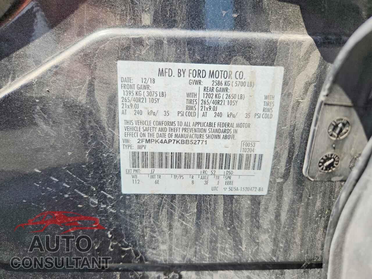 FORD EDGE 2019 - 2FMPK4AP7KBB52771