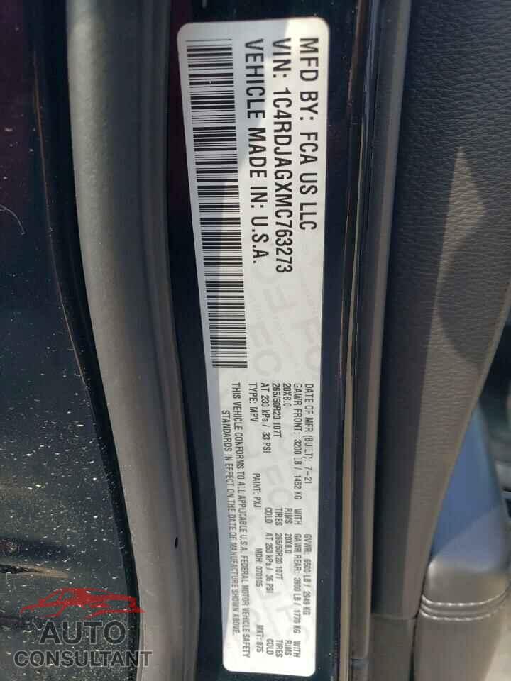 DODGE DURANGO 2021 - 1C4RDJAGXMC763273