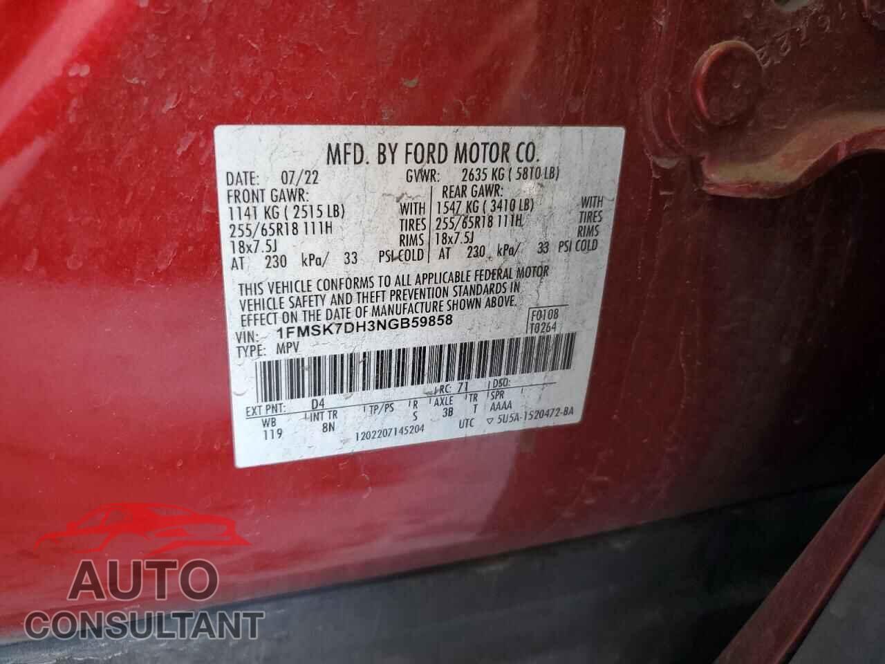 FORD EXPLORER 2022 - 1FMSK7DH3NGB59858