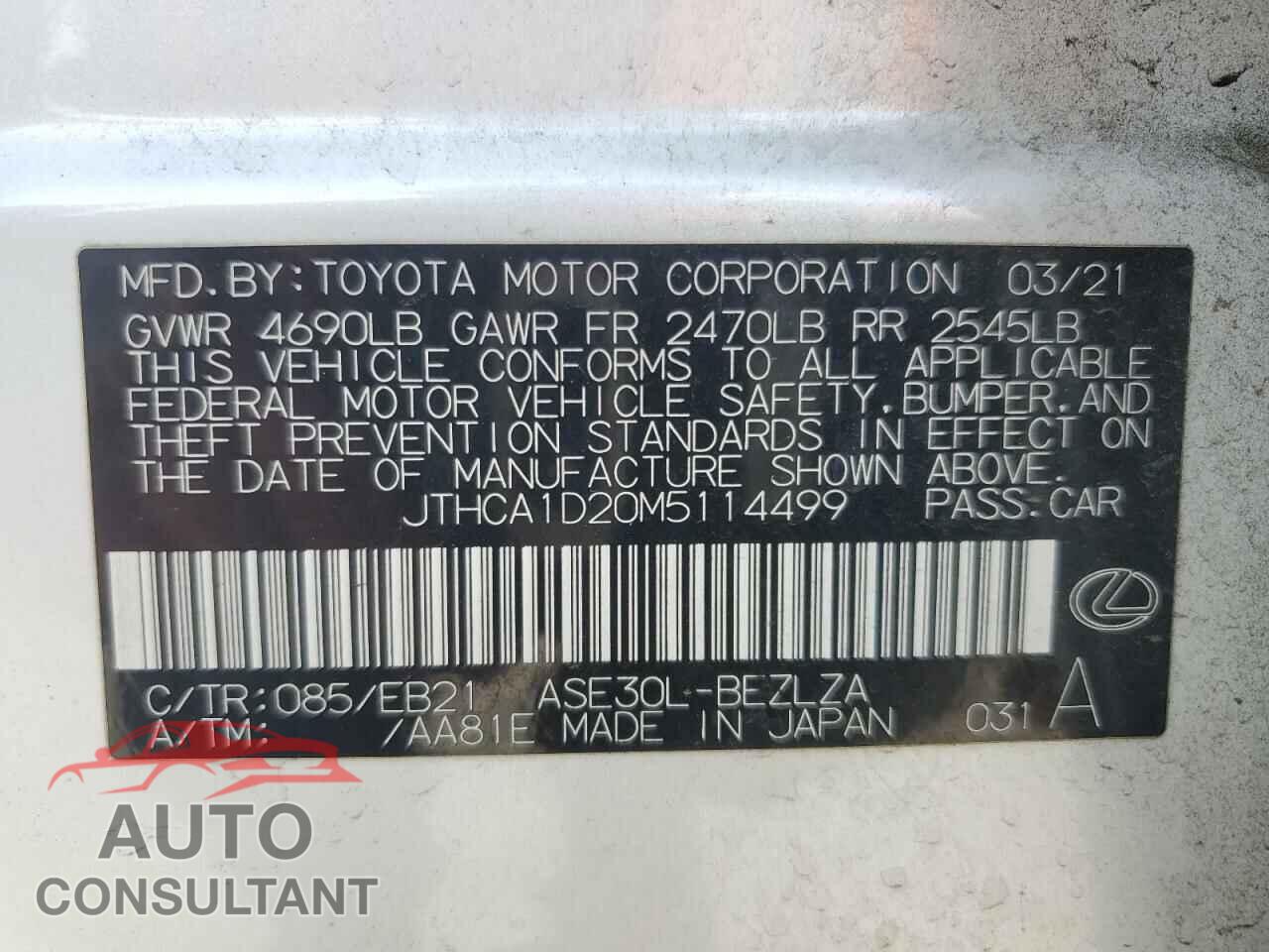 LEXUS IS 2021 - JTHCA1D20M5114499
