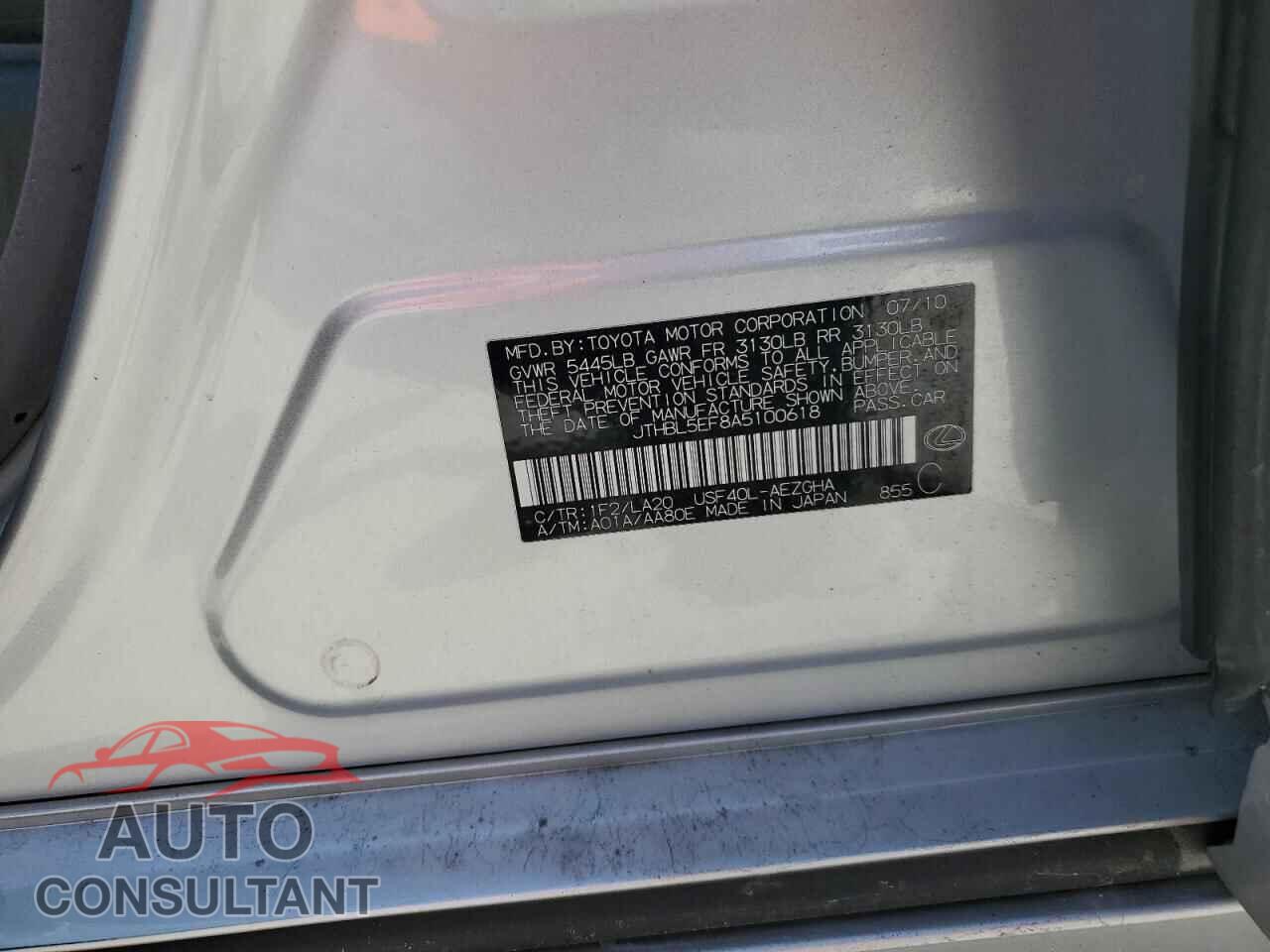 LEXUS LS460 2010 - JTHBL5EF8A5100618