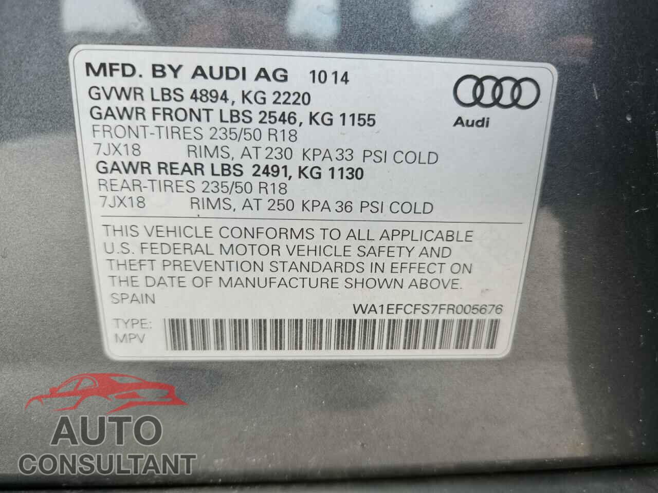 AUDI Q3 2015 - WA1EFCFS7FR005676