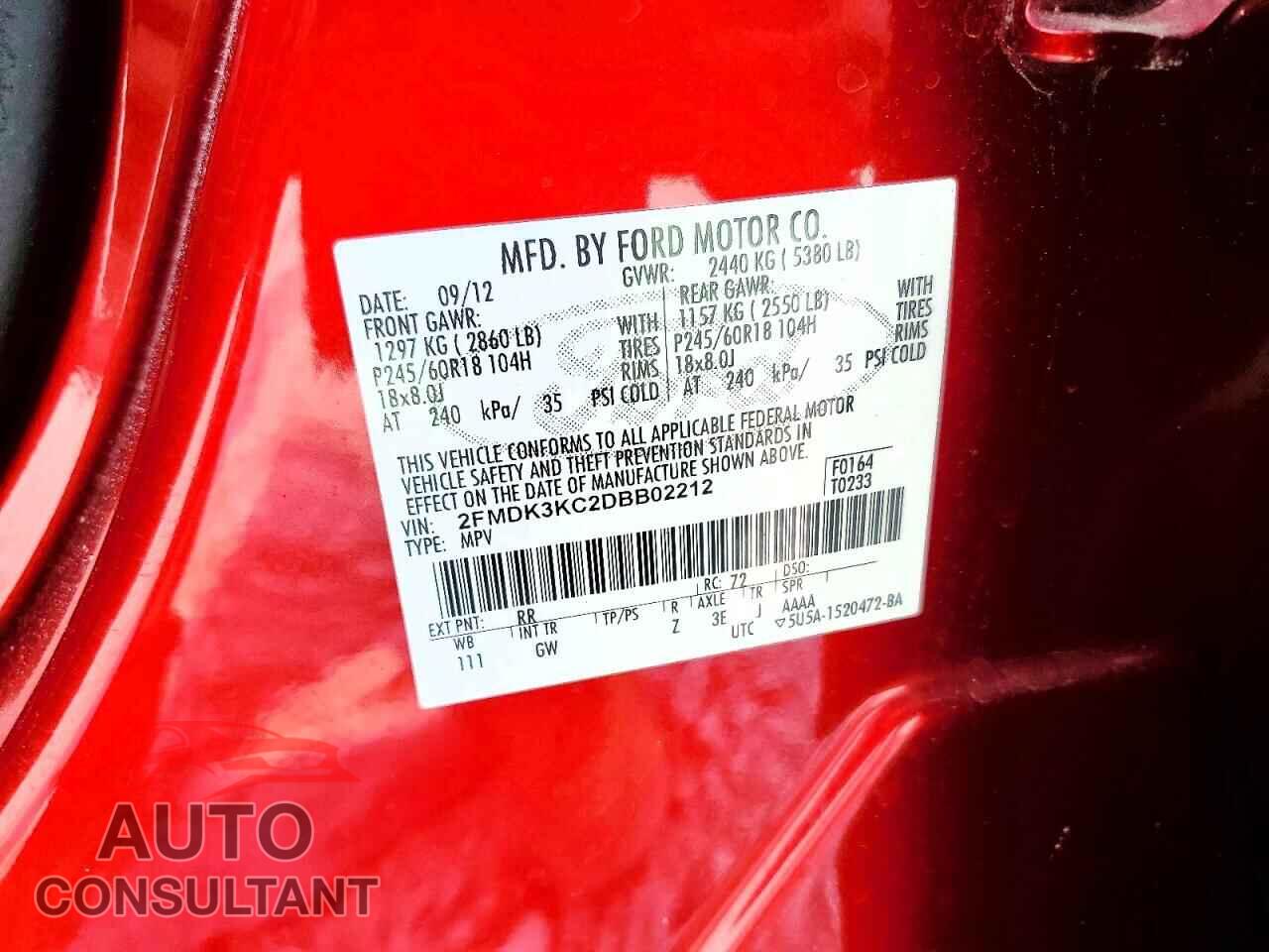 FORD EDGE 2013 - 2FMDK3KC2DBB02212