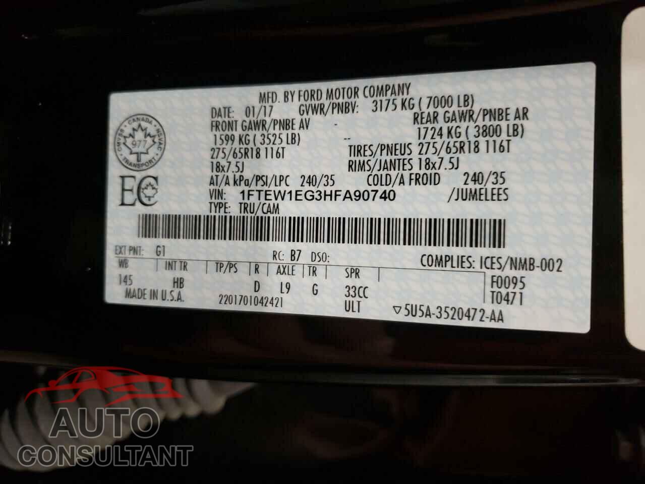 FORD F-150 2017 - 1FTEW1EG3HFA90740